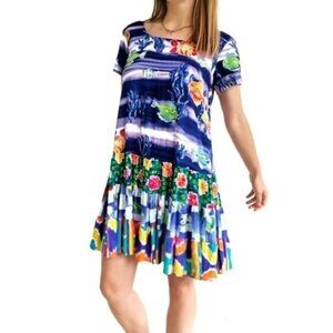 Jams World Hattie Tiered Dress Talking Fish Print Short Sleeve‎